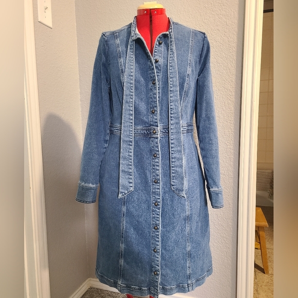 Boden Denim Bow Long Sleeve Button Down Dress US Size 10 - Picture 3 of 6